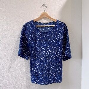 WEST KAI Women's Tops | Blue Leopard Animal Print Blouse | Size Medium